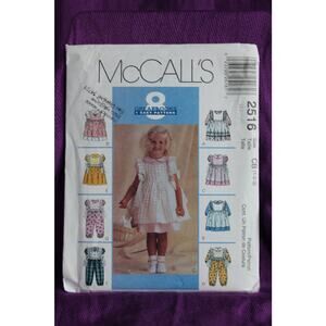 McCalls sewing pattern 2516 toddler dress Pinafore jumpsuit size 1 2 3